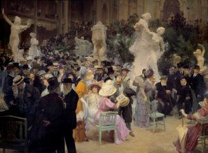 Belle epoque: "" En fredag på Salon des artistes français"" Medlemmer av det parisiske borgerskapet møtes i anledning sosiale arrangementer. Detalj. Maleri av Jules Alexandre Grun (1868-1934) 1911 Søn. 3,6x6,16 m Rouen, Musee des Beaux 
