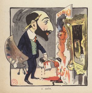 Selvportrett av den franske maleren og illustratøren Jean-Alexandre Grun (farge litho) av Jules Alexandre Gruen or Grun