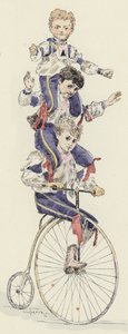 Sykkelakt (farge litho) av Jules Arsene (after) Garnier