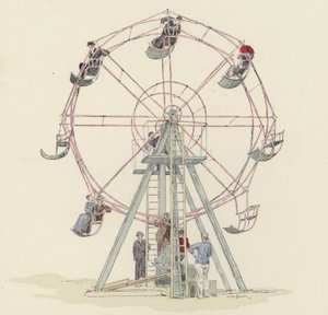 Fairground hjul (farge litho) av Jules Arsene (after) Garnier