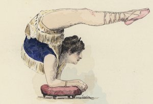 Kvinnelig gymnast gjør albuestativ (farge litho)