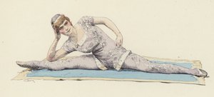 Kvinnelig gymnast gjør splittene (farge litho)