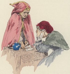 Spåkone på messen (farge litho)
