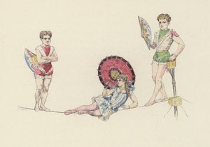 Tightrope artister (farge litho) av Jules Arsene (after) Garnier