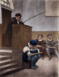 Gargantua studerer under veiledning av læreren Sophiste Thubal Holofernes (Thubal Holofernes). Gargantua. Illustrasjon av Jules Garnier. I «Rabelais og Jules Garniers verk»
