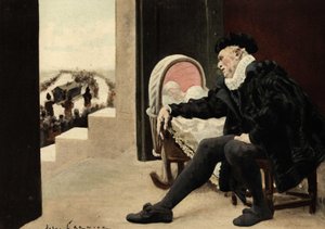 Gargantua våker over sønnen sin, Pantagruel, og ser på begravelsen til sin kone Badebec. Pantagruel. Illustrasjon av Jules Garnier. I «Rabelais et l#39;Oeuvre de Jules Garnier»