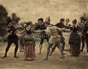 Menn og kvinner som spiller furon. Gargantua. Illustrasjon av Jules Garnier. I «Rabelais og Jules Garniers verk»