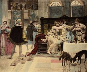 Panurge, laget av Chatelain av Salmingondin (Salmigondis) i Dipsodi av Pantagruel, som organiserer en fest. Pantagruel. Illustrasjon av Jules Garnier. I «Rabelais og Jules Garniers verk»