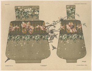 Vaser, plate 28 fra 'Fantaisies decoratives', gravert av Gillot, utgitt av Jules Rouam, Librairie de l'Art, Paris, 1887 (fargegravering) av Jules Auguste Habert Dys