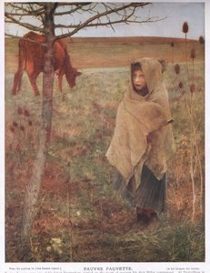 Frankrike, liten; pike; Fauvette; ku; landlig; dårlig; klær av Jules Bastien Lepage