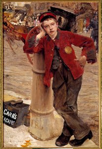 The Little English Shoe Shine Painting av Jules Bastien Lepage (1848-1884) 1882 Søn. 0,89x1,32 m Paris, Dekorativ kunst