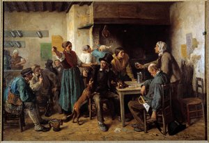 Mandag. Kunder ved et bord på et vertshus av Jules Breton