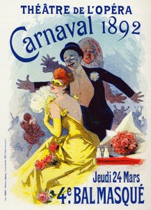 Kunst. Underholdning. Maskeradeball i Operaen i Paris. Plakat av Jules Cheret, Frankrike, april 1892 (plakat)