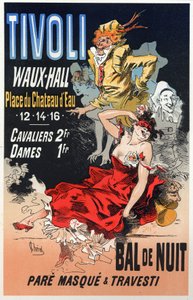 Kunst. Underholdning. Maskeradeball i Tivoli Waux Hall, Paris. Plakat av Jules Cheret, Frankrike, ca. 1870 (plakat) av Jules Cheret