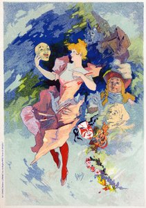 Kunst. Underholdning. Komedien. Allegori av Jules Cheret, Frankrike, ca. 1890 (plakat) av Jules Cheret