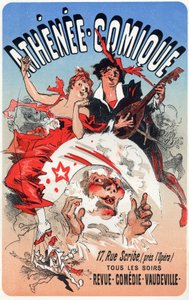 Underholdning. The Athenee Comique, teater i paris. Plakat av Jules Cheret, Frankrike, ca. 1870-80 (plakat) av Jules Cheret
