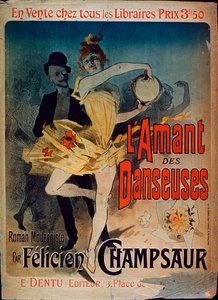 Plakatannonsering 'The Lover of Dancers', en roman av Felicien Champsaur, 1888