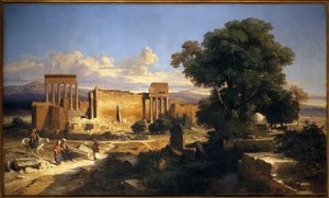 Ruinene av Balbeck (eller Baalbek, Baalbec, gamle Heliopolis, dagens Libanon). Maleri av Jules Coignet (1798-1860), olje på lerret