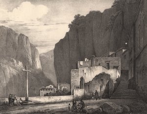Utsikt over Amalfi, Campania, Italia, litografi etter tegning av Jules Coignet (1798-1860), 258x245 cm
