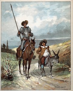 Don Quixote og Sancho Panza - Illustrasjon av Jules David (1808-1892) fra Histoire de Don Quixote (Don Quixote) - 1887 - av Miguel de Cervantes Saavedra (1547-1616) -