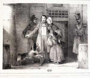 Mann forlater fengselet og gjenforent med familien sin, ca. 1830. av Jules David