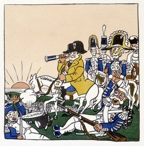 Napoleon i slaget ved Austerlitz (1805) - i "Histoire de France" av Jules Depaquit, ill. av seg selv, red. jonquières, Paris