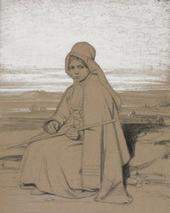 En sittende gjeterinne av Jules Dupré