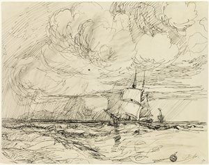 Skip til sjøs under storm av Jules Dupré