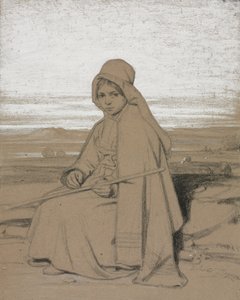 En sittende gjeterinne av Jules Dupré