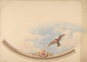Design for et tak malt med skyer og en svevende ørn, andre halvdel av 1800-tallet. Skapere: Jules-Edmond-Charles Lachaise, Eugène-Pierre Gourdet. av Jules Edmond Charles Lachaise and Eugène Pierre Gourdet