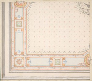 Design for et tak recto, målinger med designkode verso, andre halvdel av 1800-tallet. Skapere: Jules-Edmond-Charles Lachaise, Eugène-Pierre Gourdet. av Jules Edmond Charles Lachaise and Eugène Pierre Gourdet
