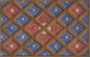 Design for et kofferttak med malte initialer: SRI , 1840-97. Skapere: Jules-Edmond-Charles Lachaise, Eugène-Pierre Gourdet.