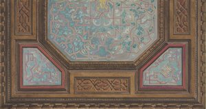 Design for malt dekorasjon av et kofferttak med monogrammet: H, 1830-97. Skapere: Jules-Edmond-Charles Lachaise, Eugène-Pierre Gourdet. av Jules Edmond Charles Lachaise and Eugène Pierre Gourdet