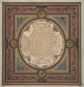 Design for utsmykning av et tak med et trompe loeil-maleri av en kuppel av Jules Edmond Charles Lachaise