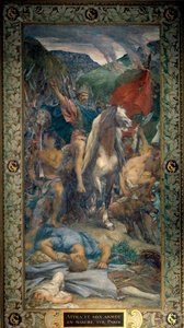 Attila (395-453) hunernes konge og hans hær av barbarer som gikk på Paris i 450 Fresco av Jules Elie Delaunay (1828-1891) 1800-tallet. Paris, Pantheon