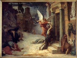 Pesten i Roma Allegorisk fremstilling av blomsten som bryter gjennom dørene. Maleri av Jules Elie Delaunay (1828-1891) 1869. Dim. 1,31 x 1,76 m Paris, musee d