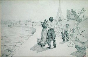Utsikt over Seinebredden, Paris av Jules Ernest Renoux
