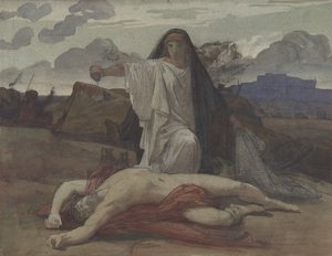 Antigone gir symbolbegravelse til kroppen til hennes bror Polynices, 1835-98.