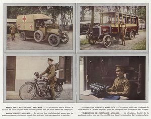 Engelsk motorambulanse, mobiliserte London-busser, engelsk motorsyklist, engelske landstelefoner