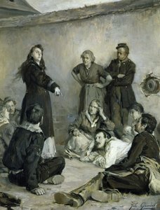 Louise Michel (1830-1905) Talking to the Communards (olje på lerret)