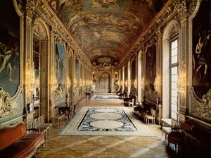 Utsikt over Galerie Doree på Hotel de Toulouse, ca. 1720 av Jules Hardouin Mansart