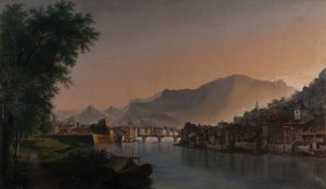 Utsikt over Grenoble på 1800-tallet (Olje på lerret) av Jules Jean Baptiste Guedy