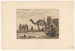 Landskap med kameler i ruin Sous les murs de Téhran (Perse) (tittel på objekt)