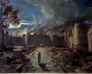 Sodoma (Sodoma) Ødeleggelsen av byen ved brann. Detalj. Maleri av Jules Laurens (1825-1901) Orleans. Museum of Fine Arts