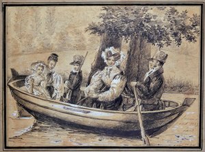 Familien til Ségur (greven, grevinnen og deres barn) med båt - av J.H. Laure, august 1829 av Jules Laure