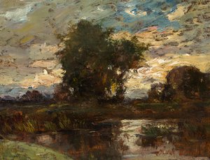 Kveldshimmel over stående vann av Jules Louis Dupré