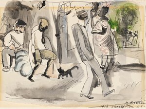 Figurer og katt i parken av Jules Pascin