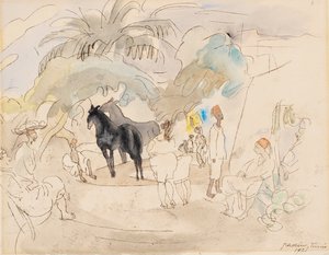 Figurer og to hester i et landskap, 1921 (wc på papir) av Jules Pascin