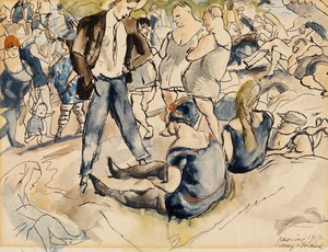 Figures on Beach, Coney Island, 1917 (wc på papir) av Jules Pascin