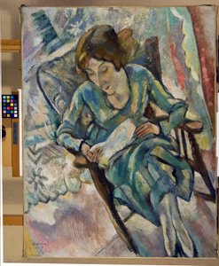 Jente i grønn lesning, 1917 av Jules Pascin